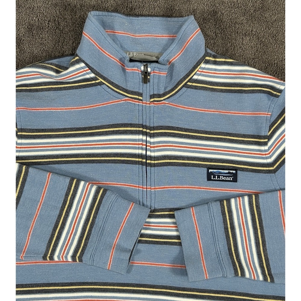 LL Bean Quarter Zip Pullover Men's XL Multicolor‎ Striped Comfort Stretch Pique - Picture 2 of 10